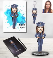 Kişiye Özel Polis Karikatürlü 5 li Hediye Seti Bayan-1