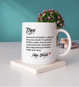 Teyzeye Hediye Teyze Yazılı Kişiye Özel Teyze Kupa Bardak ve Taş Bardak Altlığı Seti