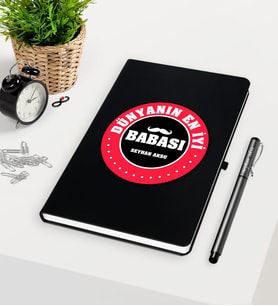 BK Gift Kişiye Özel Dünyanın En İyi Babası Siyah Defter Kalem Seti-7