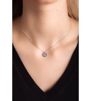 Beyaz Zirkon Taşlı Nazar Boncuklu Kadın Gümüş Kolye 925 Ayar                 (Rose)