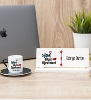 Sağlık Bilgisi Öğretmeni Siyah Türk Kahvesi Fincanı Ve Masa İsimliği Hediye Seti