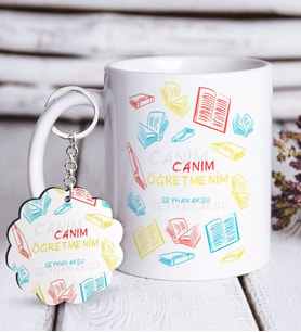 BK Gift Kişiye Özel Canım Öğretmenim Beyaz Kupa ve Anahtarlık Hediye Seti-3 (Model 1)