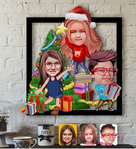 BK Gift Kişiye Özel Yeni Yıl 3 Kardeş Karikatürlü 3D Ahşap Tablo-1 (Beyaz)