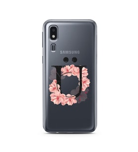 Pembe Çiçekli Harf Tasarım Süper Şeffaf Silikon Telefon Kılıfı Samsung A2 Core Ü