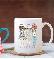 BK Gift Kişiye Özel Üç Kız Tasarımlı Beyaz Kupa Bardak