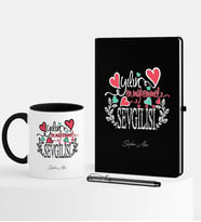 BK Gift Kişiye Özel Yılın En Mükemmel Sevgilisi Siyah Defter Kalem Kupa Seti