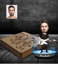 Kişiye Özel Gitarist Karikatürlü Ahşap Biblo Kutulu Bay-3
