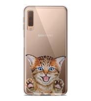 Kılıfland Samsung Galaxy A7 2018 Kılıf Silikon Resimli Kapak Paw Cat Stok 937