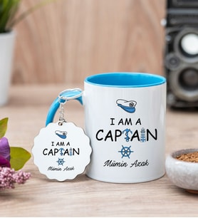 Kaptan Mavi Kupa Bardak Ve Anahtarlık Set