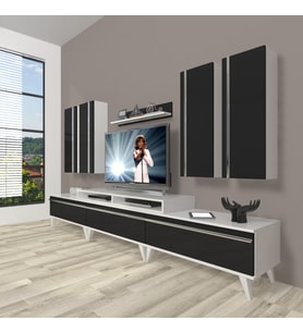 Decoraktiv Ekoflex 8d Mdf Retro Tv Ünitesi Tv Sehpası (Beyaz-Siyah)