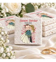 30 Adet Kişiye Özel Baskılı Doğal Taş Magnet 5x5cm Söz, Nikah, Nişan Hatırası (Beyaz)
