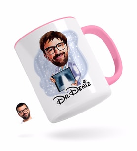 BK Gift Kişiye Özel Erkek Radyolojist Karikatürlü Pembe Kupa Bardak-1