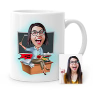 BK Gift Kişiye Özel Bayan Öğretmen Karikatür Beyaz Kupa Bardak  1