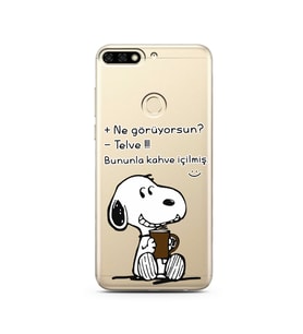 Snoopy Tasarımlı Süper Şeffaf Silikon Telefon Kılıfı Huawei Honor 7C- y7 2018 