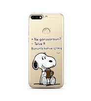 Snoopy Tasarımlı Süper Şeffaf Silikon Telefon Kılıfı Huawei Honor 7C- y7 2018 