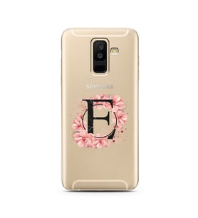 Pembe Çiçekli Harf Tasarım Süper Şeffaf Silikon Telefon Kılıfı Samsung A6 Plus E