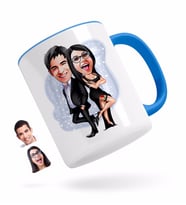 BK Gift Kişiye Özel Sevgililer Karikatürlü Mavi Kupa Bardak-6