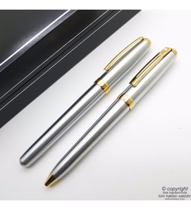 Sheaffer Prelude Krom Altın Roller Kalem + Tükenmez Kalem Set   İsme Özel Kalem Seti