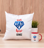 Super Dad Babaya Hediye Kare Yastık ve Kırmızı Kupa Bardak