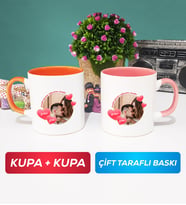 İkili Sevgiliye Sevgililer Günü Hediyesi 8 Kupa Bardak Turuncu Pembe