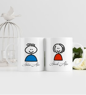 BK Gift Kişiye Özel İkili Sevgili Temalı Beyaz Kupa Bardak - 9