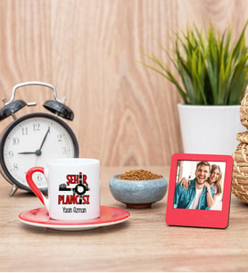 Şehir Plancısı Kırmızı Kahve Fincanı ve Kırmızı Mini Fotoğraf Çerçevesi