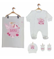 Pia Baby GL 2005 İsme Özel Leylekli Battaniye Tulum Set