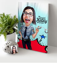 BK Gift Kişiye Özel Bayan Polis Karikatür Kanvas Tablo 30x50cm 1