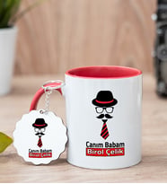 Babaya Özel Hediye Kırmızı Kupa Bardak Ve Anahtarlık Set