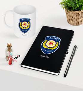 BK Gift Kişiye Özel Polis Çevik Kuvvet Temalı Siyah Defter Kalem Kupa Seti (Model 1)