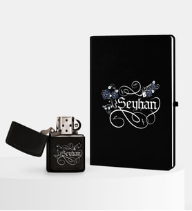 BK Gift Kişiye Özel İsimli Siyah Defter ve Benzinli Çakmak Seti - 6