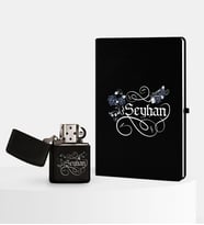BK Gift Kişiye Özel İsimli Siyah Defter ve Benzinli Çakmak Seti - 6