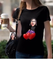BK Gift Kişiye Özel Bayan Karikatürlü Siyah T-Shirt-2
