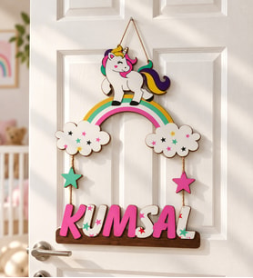 Gifties Unicorn ve Bulut Temalı Kişiye Özel Kapı Süsü