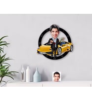 BK Gift Kişiye Özel Plakalı Erkek Lamborghini Karikatürlü Ahşap Duvar Saati-1 (Beyaz)