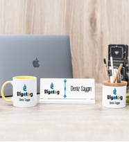 Biyolog Sarı Kupa Bardak Kalemlik Ve Masa İsimliği Hediye Seti