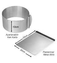 Ayarlanabilir 10 cm Yuvarlak Kek Pasta Pandispanya Kalıbı Çemberi ve Metal Altlık