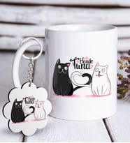 BK Gift Kişiye Özel Sevgililer Günü Beyaz Kupa ve Anahtarlık Hediye Seti-135 (Model 1)