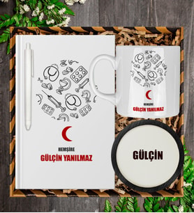 Kişiye Özel Hemşire Tasarım Defter Kalem Kupa Ve Bardak Altlığı Hediye Seti 81426