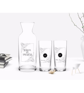 BK Gift Kişiye Özel Renkli Baskılı Baş Harf İsim Tasarımlı İkili Rakı Bardağı ve Karaf Hediye Seti-1 (Model 1)