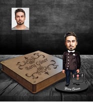 Kişiye Özel  Seksenler Siyah Önlük Karikatürlü Ahşap Biblo Kutulu Bay-1