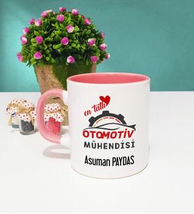 Mesajlı Otomotiv Mühendisi Tasarımlı Kişiye Özel Hediye Otomotiv Mühendisi Kupa Bardak Pembe
