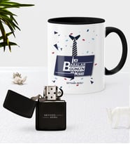 BK Gift Kişiye Özel İlk Babalar Günün Kutlu Olsun Siyah Kupa Bardak Benzinli Çakmak Seti-1 (Model 1)