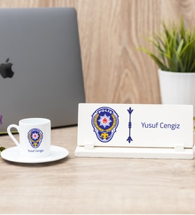 Polis Amblemli Türk Kahvesi Fincanı Ve Masa İsimliği Hediye Seti