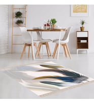 Kuş Tüyü Desenli Renk Geçişli Dijital Baskı Yıkanabilir Modern Salon Halı ve Yolluk (Beyaz)
