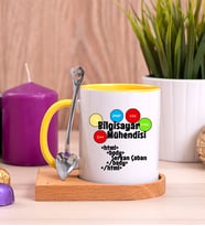 Bilgisayar Mühendisine Özel Ahşap Altlıklı Sarı Kupa Bardak