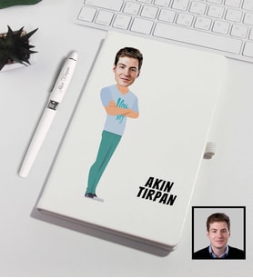 Kişiye Özel Karikatürize Defter Kalem Seti Beyaz 91320