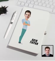 Kişiye Özel Karikatürize Defter Kalem Seti Beyaz 91320