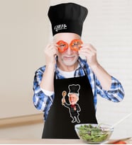 BK Gift Kişiye Özel Bay Chef Karikatürlü Siyah Mutfak Önlüğü Aşçı Şapkası Seti-3