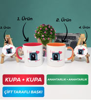 İkili Kırmızı Turuncu Sevgiliye Sevgililer Günü Hediyesi 7 Kupa Bardak Anahtarlık